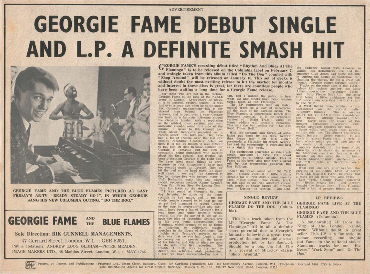 Georgie Fame: Ad Promotion for his first LP
