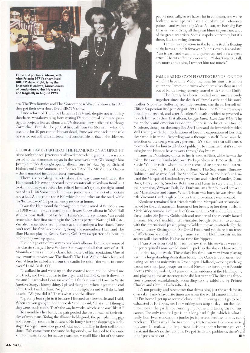 Georgie Fame: Mojo Magazine 1996 Page 5 (UK)